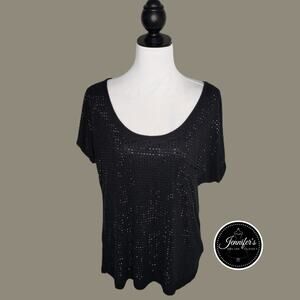 One World Women's Black Scoop Neck Sequin Top Size M